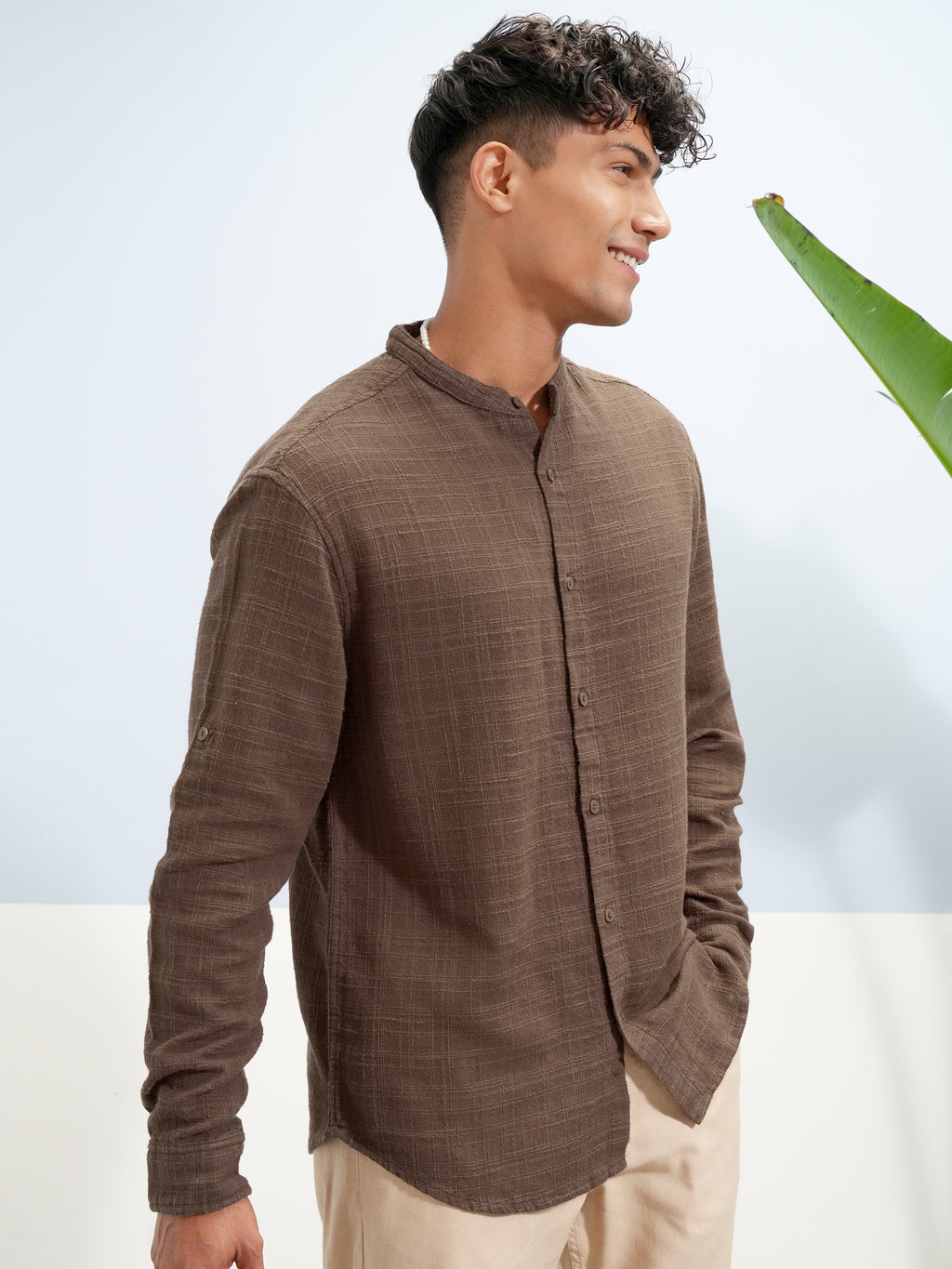 Highlander Men Brown Self Design Relaxed Fit Casual Shirt - Brown - Image 6