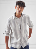 Highlander Men Grey Striped Relaxed Fit Casual Shirt - Grey - Image 1