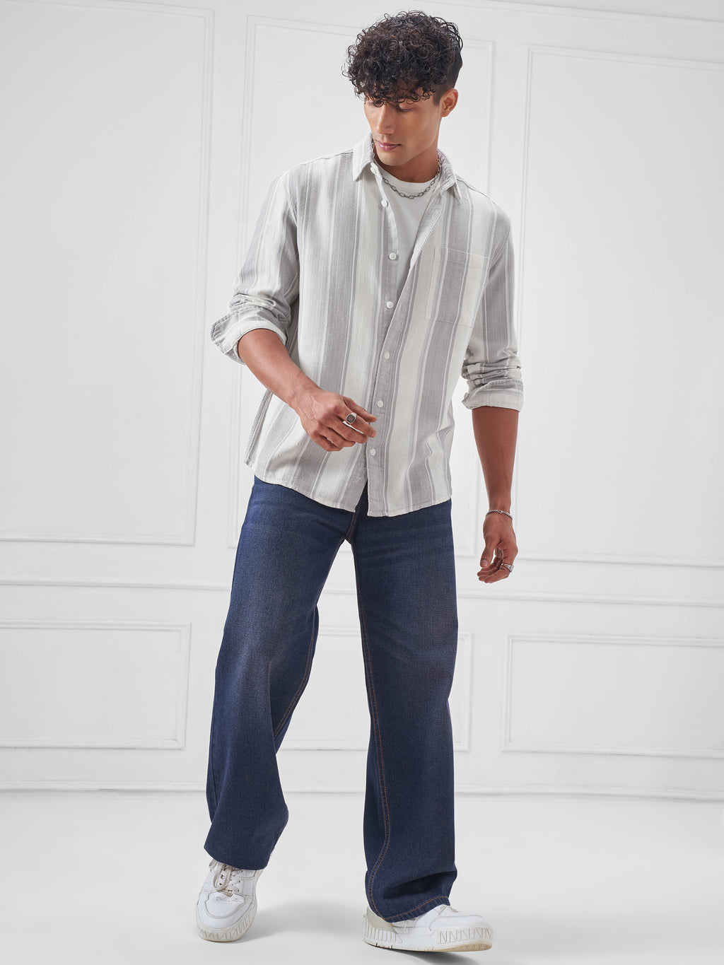 Highlander Men Grey Striped Relaxed Fit Casual Shirt - Grey - Image 2