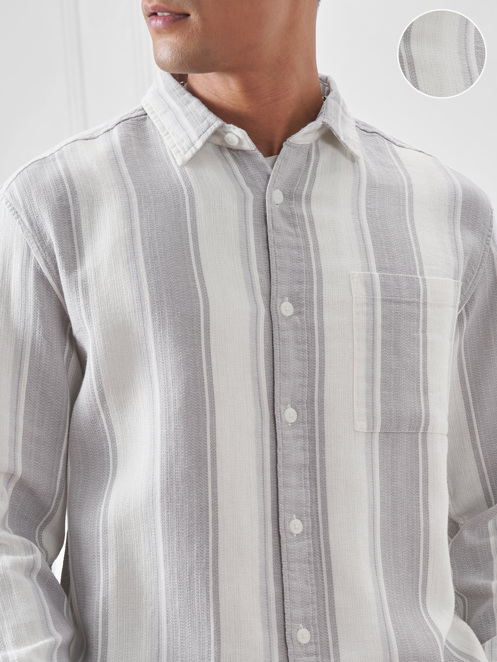 Highlander Men Grey Striped Relaxed Fit Casual Shirt - Grey - Image 5