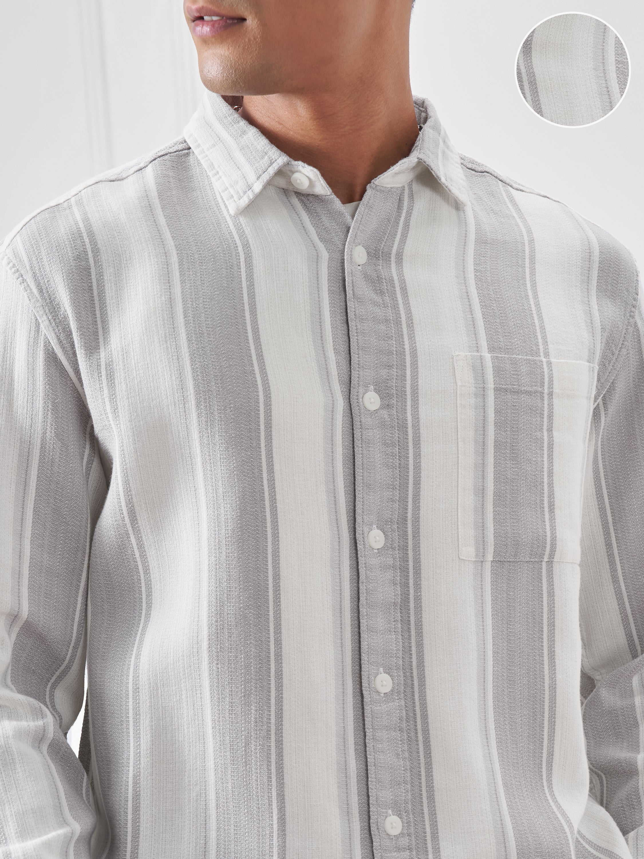 Highlander Men Grey Striped Relaxed Fit Casual Shirt - Grey - Image 5