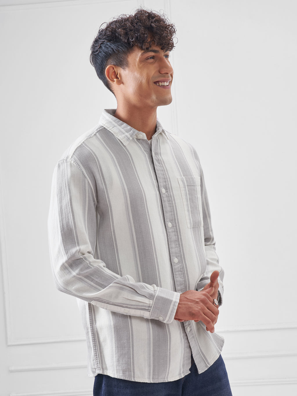 Highlander Men Grey Striped Relaxed Fit Casual Shirt - Grey - Image 6