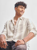 Highlander Men Beige Striped Relaxed Fit Casual Shirt - Beige - Image 1
