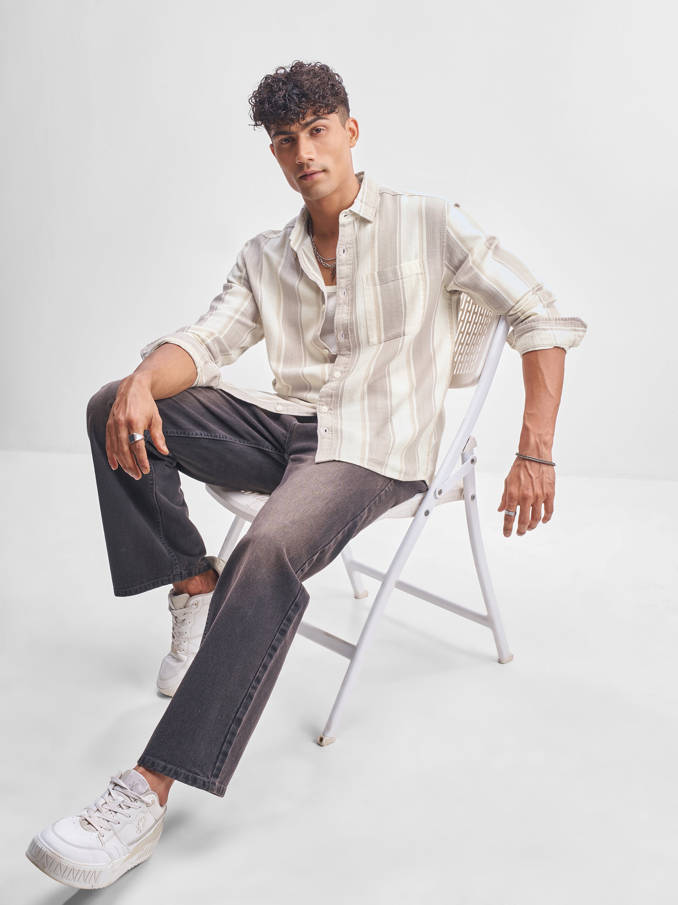 Highlander Men Beige Striped Relaxed Fit Casual Shirt - Beige - Image 2