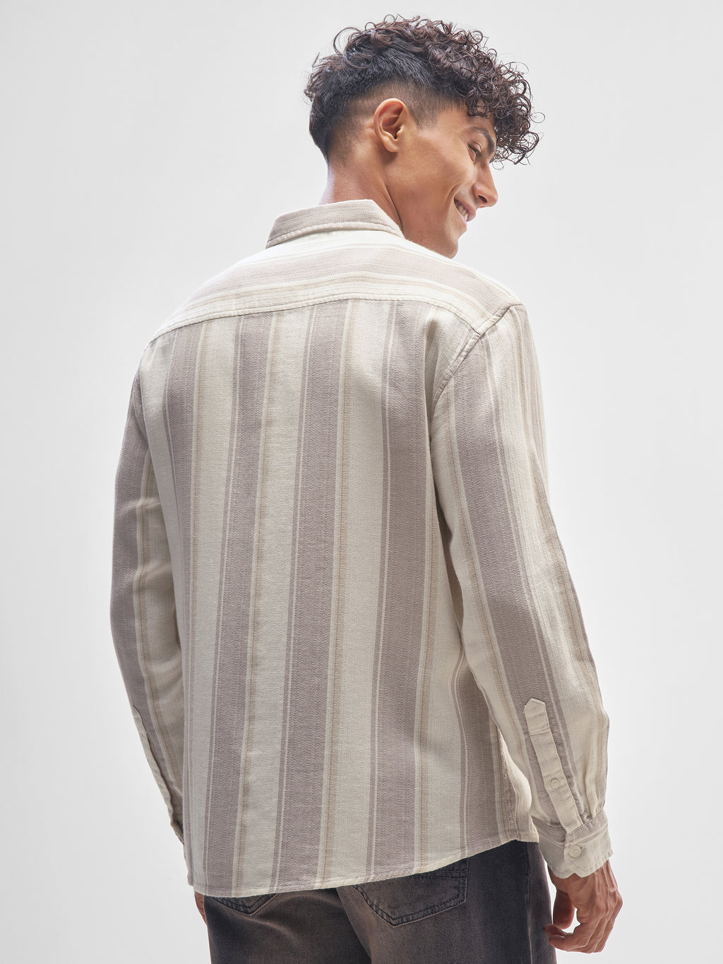 Highlander Men Beige Striped Relaxed Fit Casual Shirt - Beige - Image 3