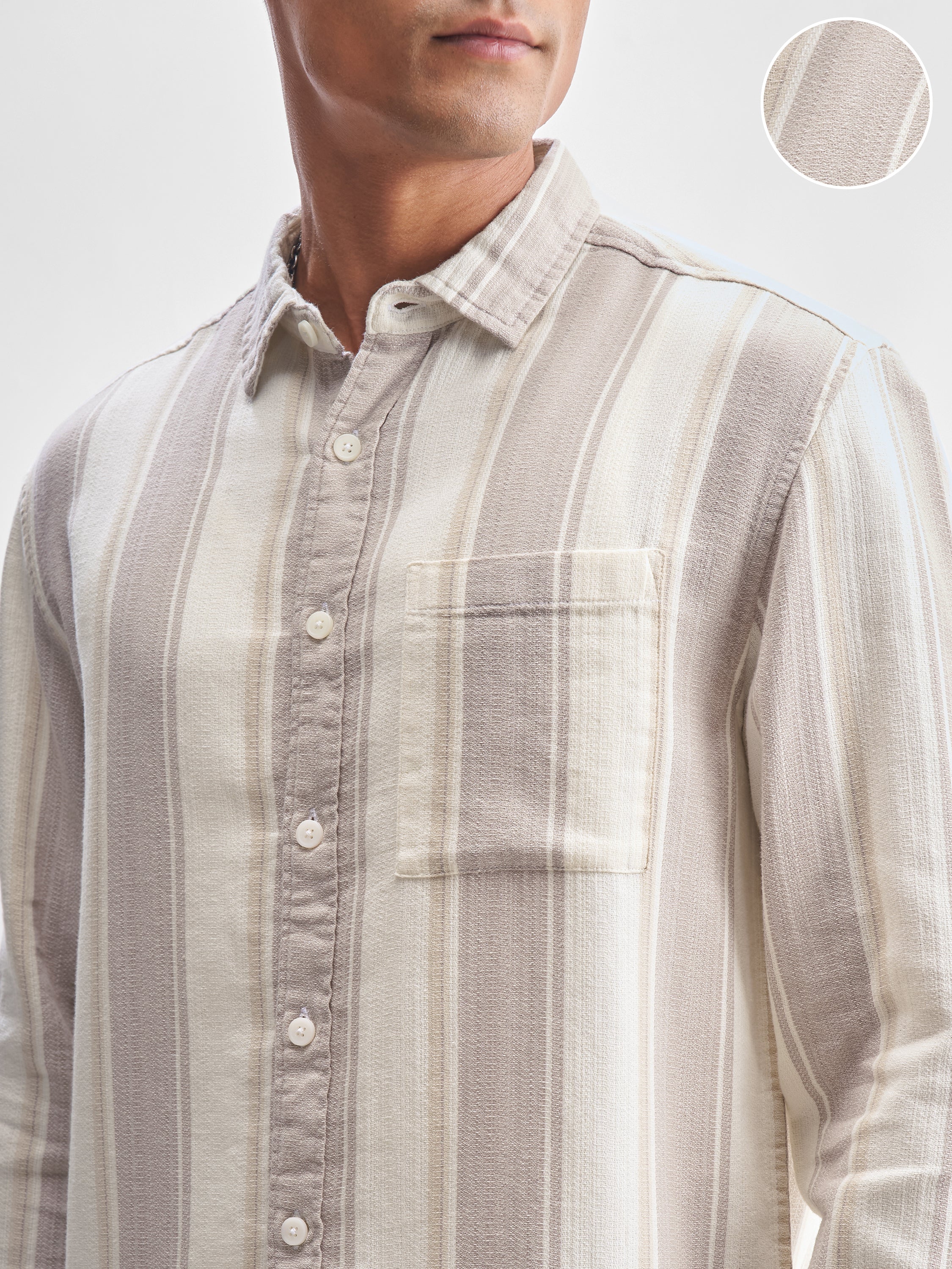 Highlander Men Beige Striped Relaxed Fit Casual Shirt - Beige - Image 5
