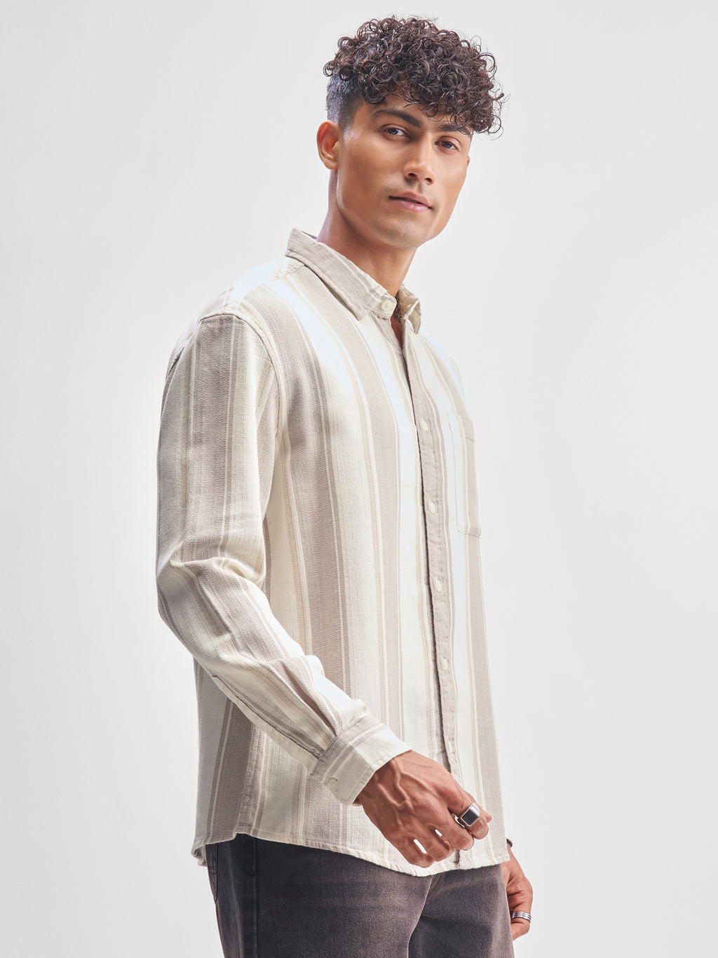 Highlander Men Beige Striped Relaxed Fit Casual Shirt - Beige - Image 6