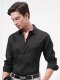 Highlander Men Black Striped Slim Fit Casual Shirt - Black - Image 1