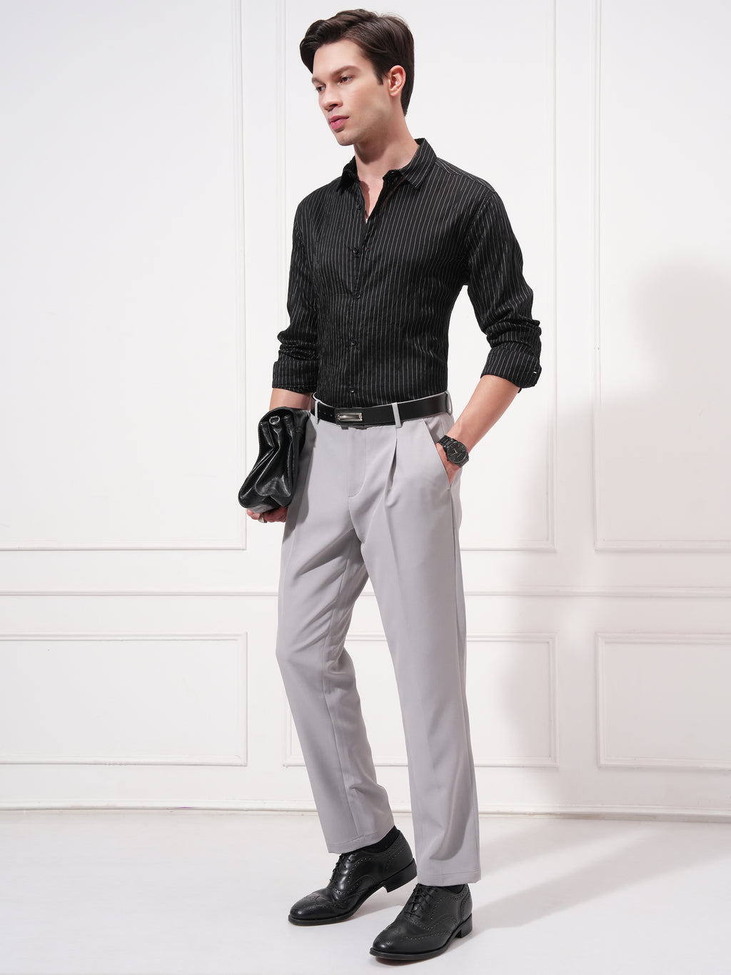 Highlander Men Black Striped Slim Fit Casual Shirt - Black - Image 2