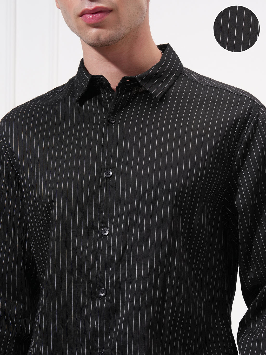 Highlander Men Black Striped Slim Fit Casual Shirt - Black - Image 5