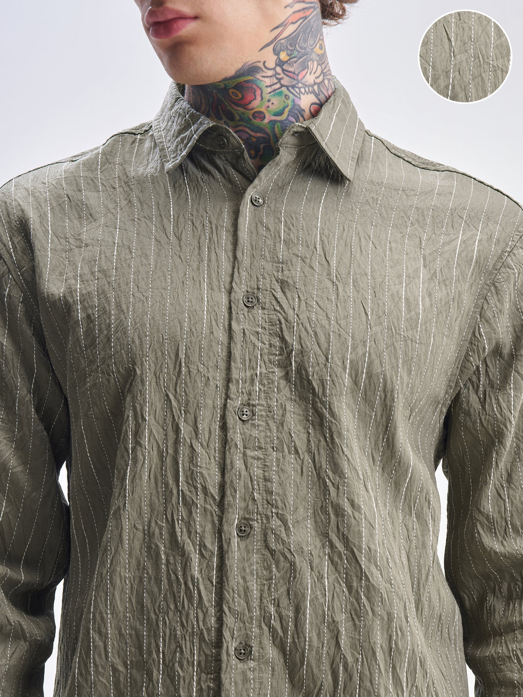 Highlander Men Olive Striped Relaxed Fit Casual Shirt - Olive - Image 5