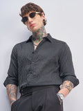 Highlander Men Black Striped Slim Fit Casual Shirt - Black - Image 1