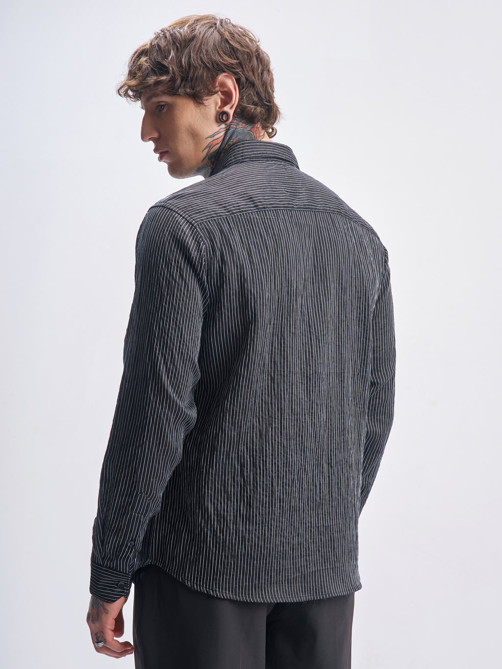 Highlander Men Black Striped Slim Fit Casual Shirt - Black - Image 3