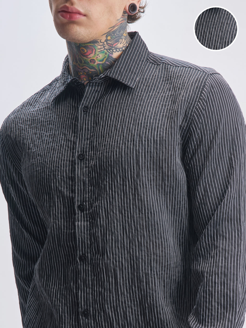 Highlander Men Black Striped Slim Fit Casual Shirt - Black - Image 5