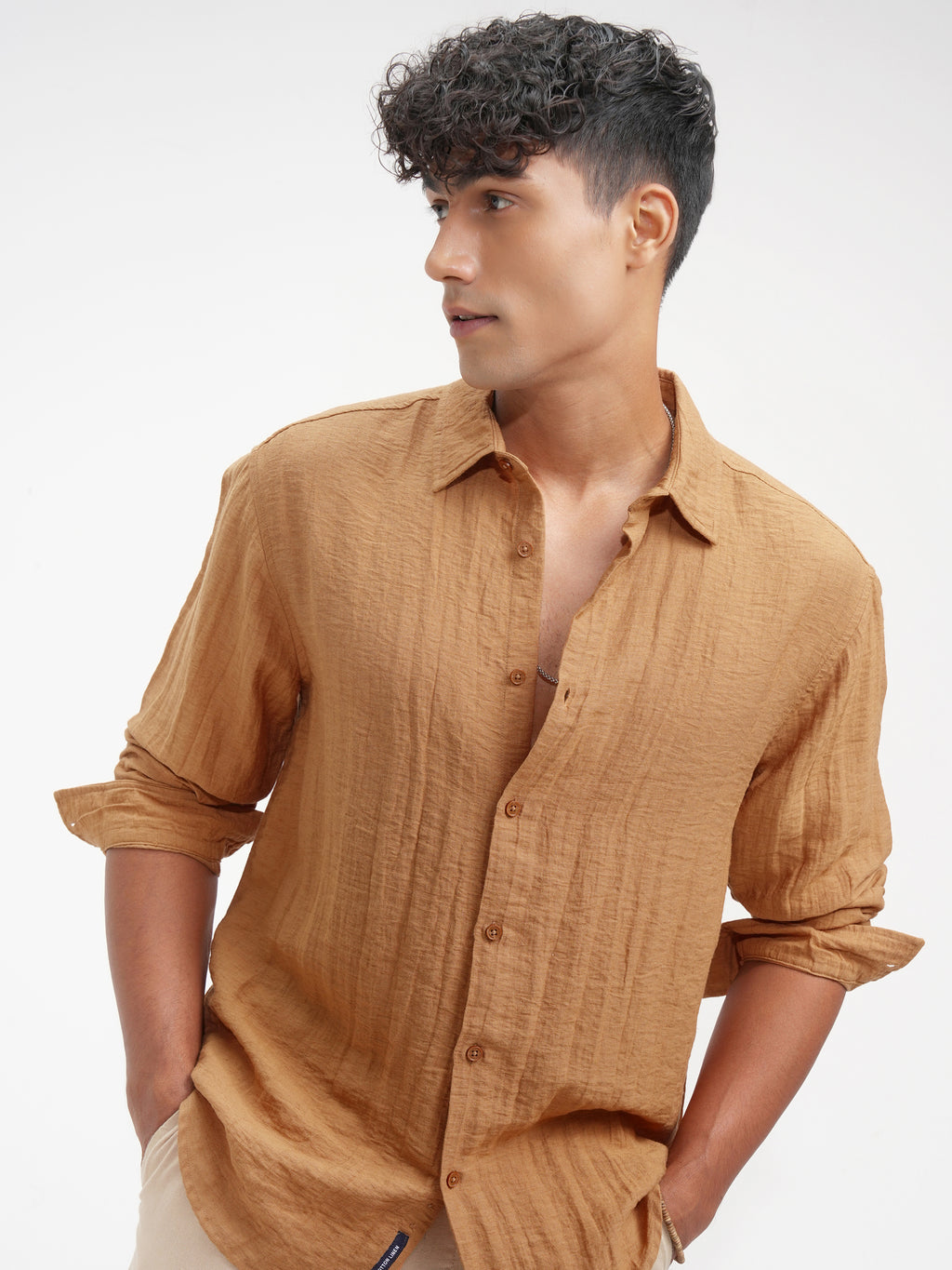 Highlander Men Mustard Self Design Relaxed Fit Casual Shirt - Mustard - Image 1