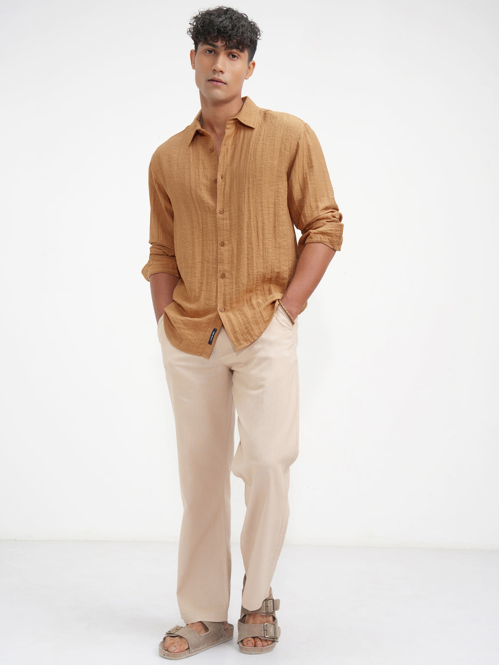 Highlander Men Mustard Self Design Relaxed Fit Casual Shirt - Mustard - Image 2