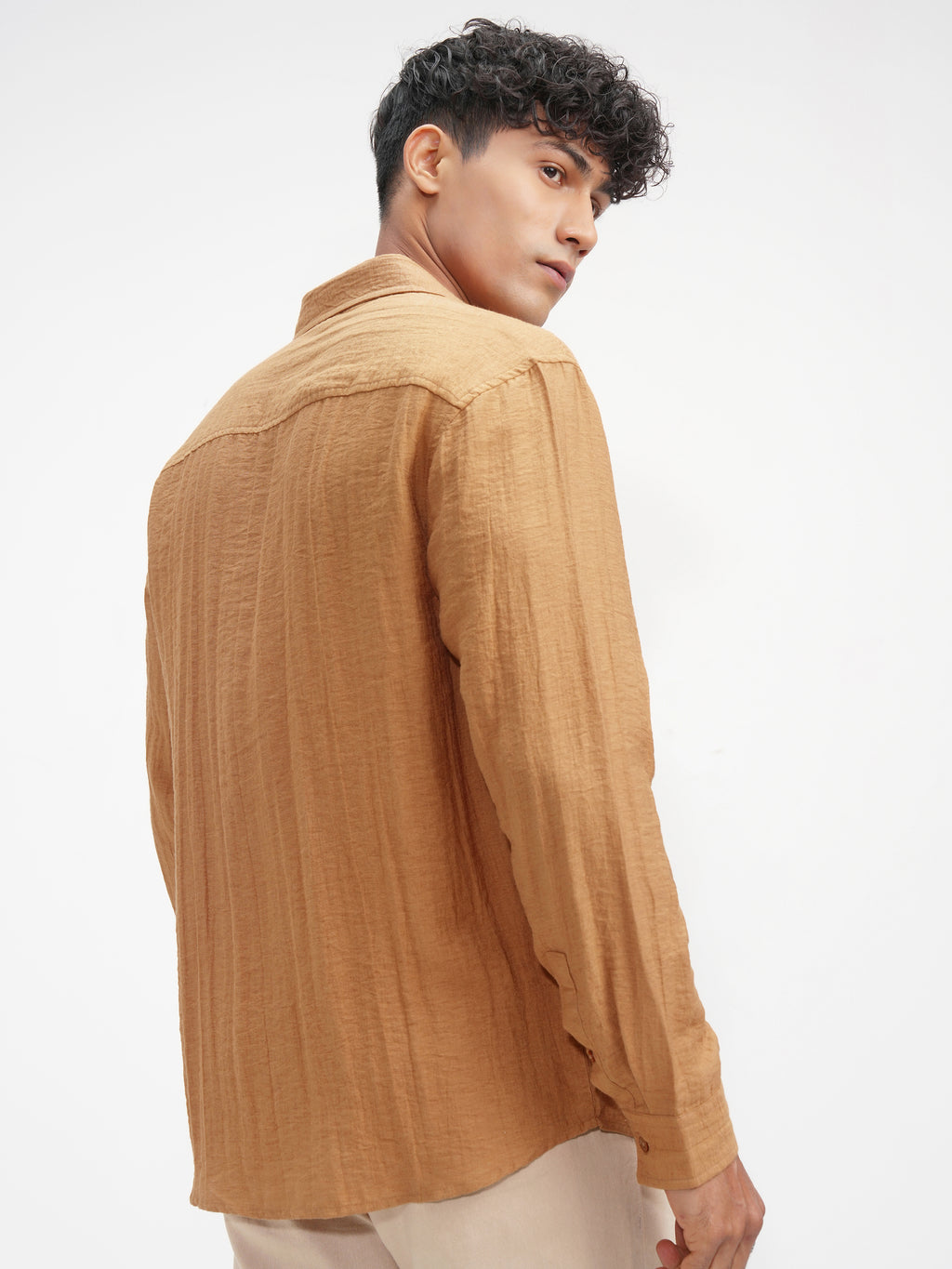 Highlander Men Mustard Self Design Relaxed Fit Casual Shirt - Mustard - Image 3