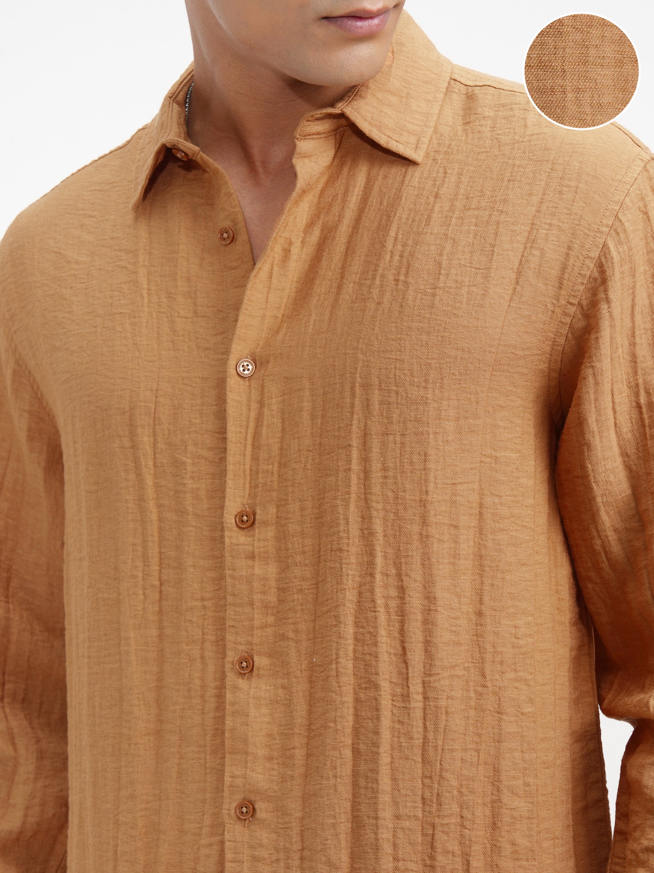 Highlander Men Mustard Self Design Relaxed Fit Casual Shirt - Mustard - Image 5