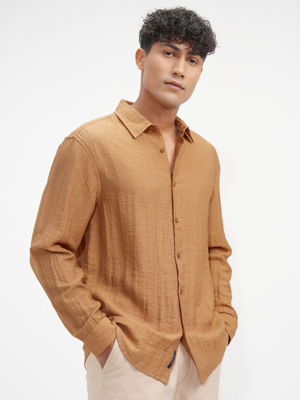 Highlander Men Mustard Self Design Relaxed Fit Casual Shirt - Mustard - Image 6