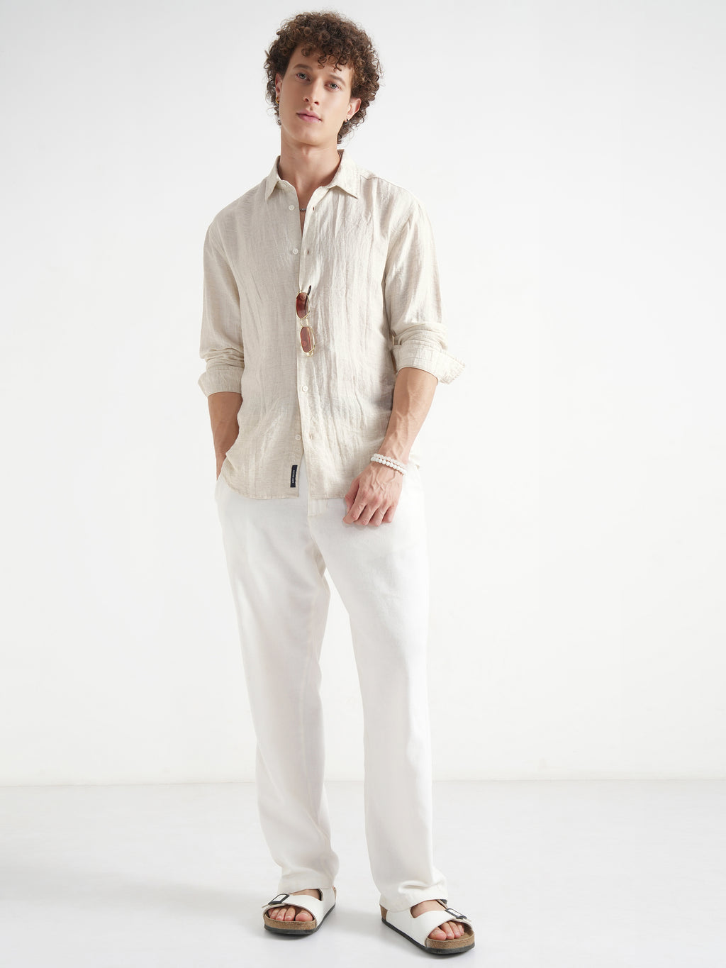 Highlander Men Beige Self Design Relaxed Fit Casual Shirt - Beige - Image 2
