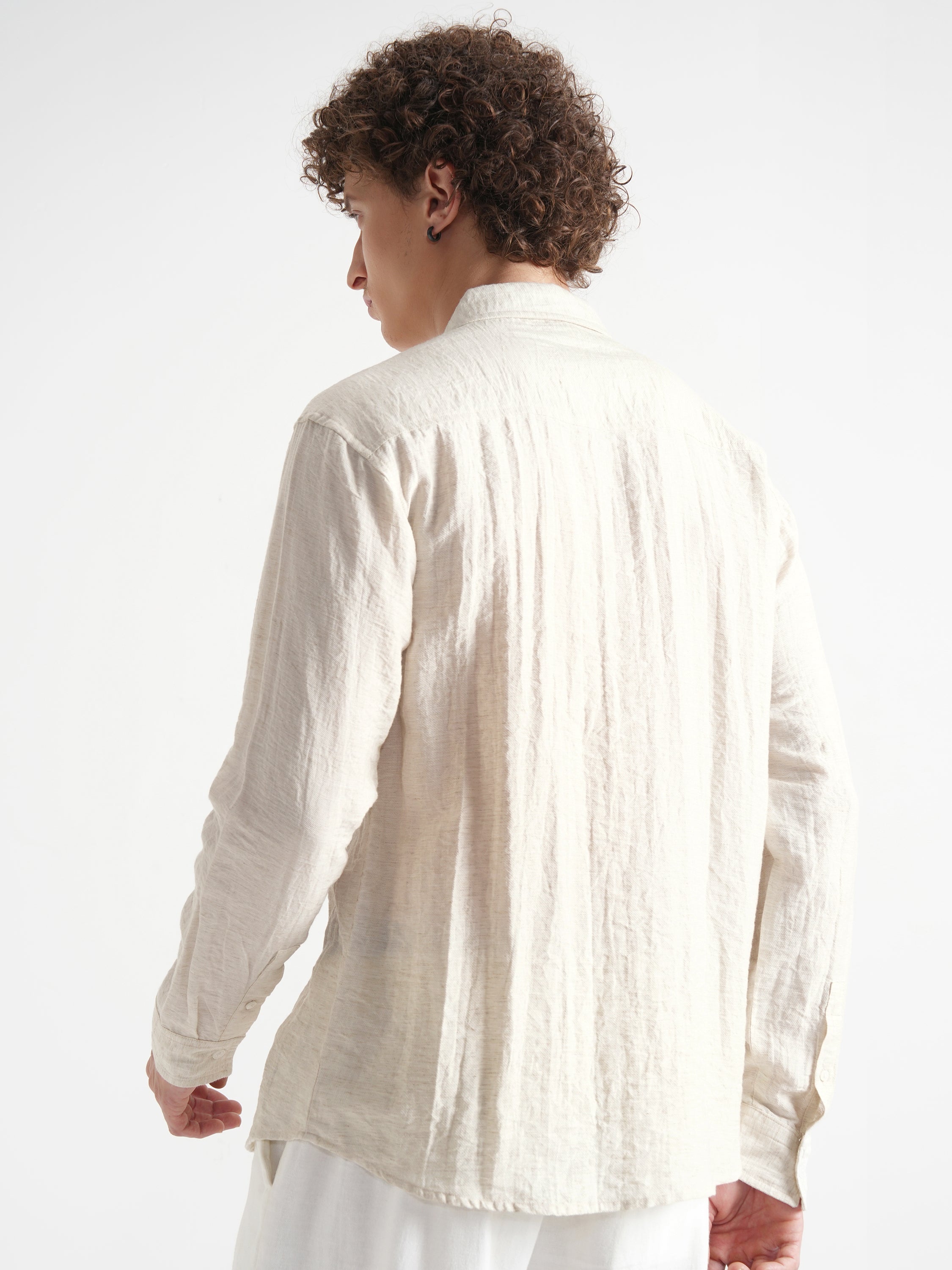 Highlander Men Beige Self Design Relaxed Fit Casual Shirt - Beige - Image 3