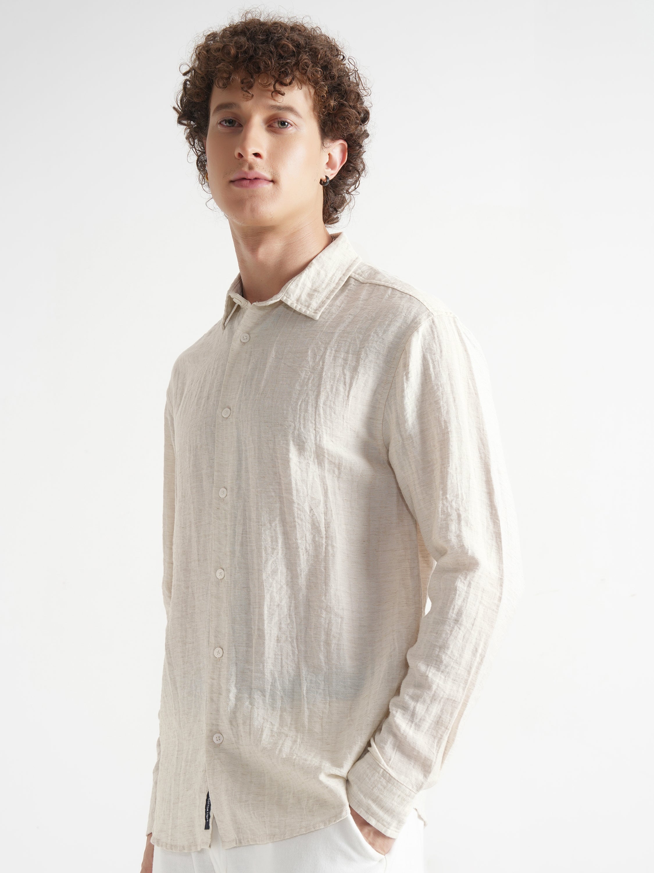 Highlander Men Beige Self Design Relaxed Fit Casual Shirt - Beige - Image 4
