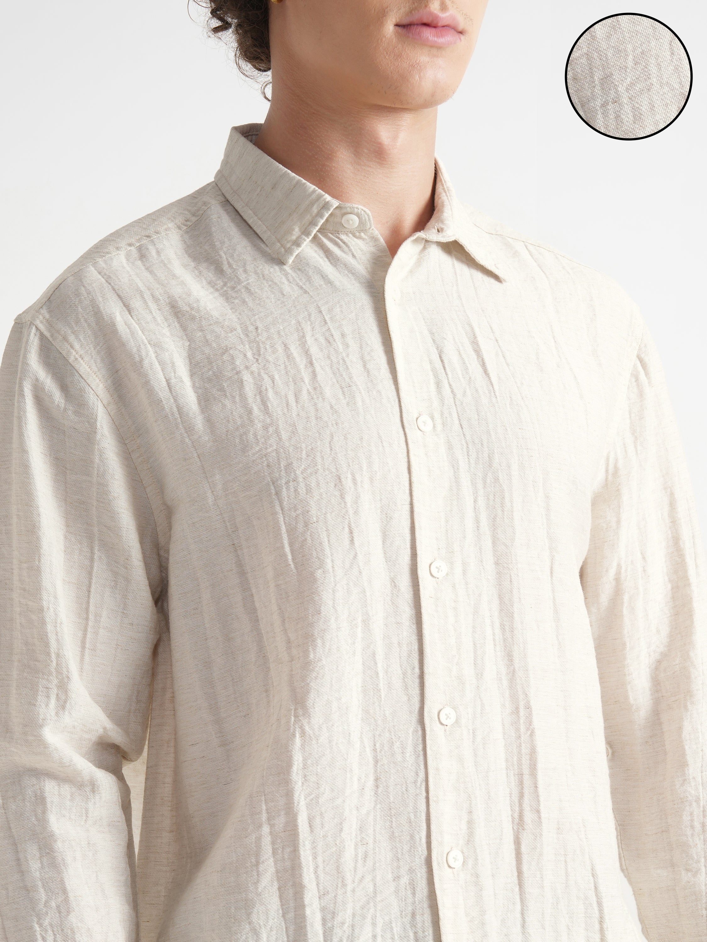 Highlander Men Beige Self Design Relaxed Fit Casual Shirt - Beige - Image 5