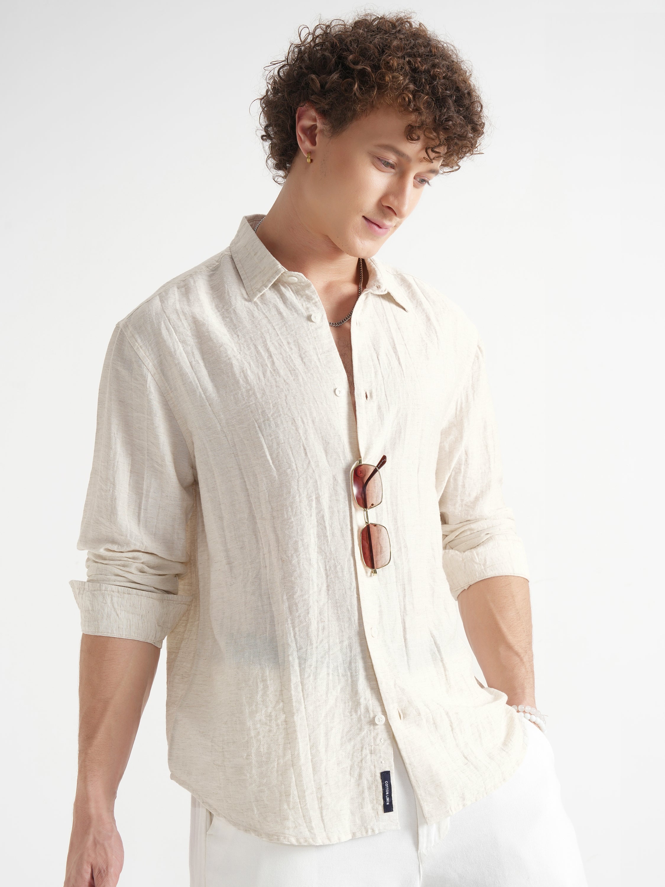 Highlander Men Beige Self Design Relaxed Fit Casual Shirt - Beige - Image 6