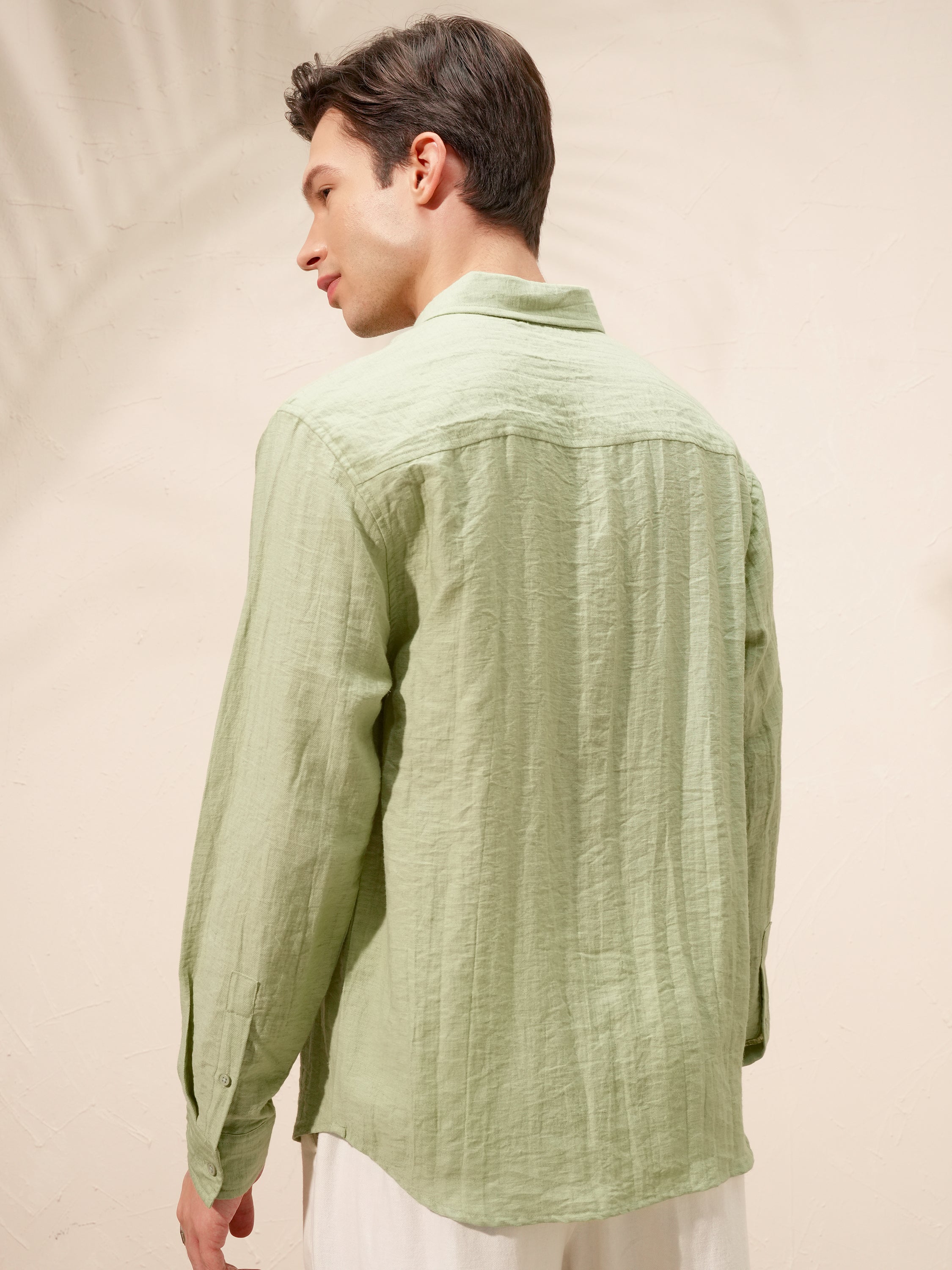 Highlander Men Green Self Design Relaxed Fit Casual Shirt - Green - Image 3