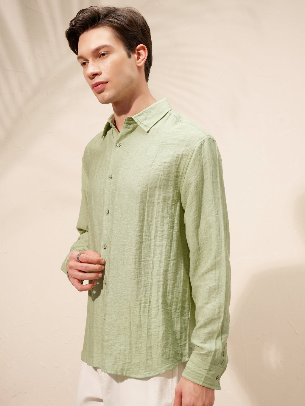 Highlander Men Green Self Design Relaxed Fit Casual Shirt - Green - Image 4