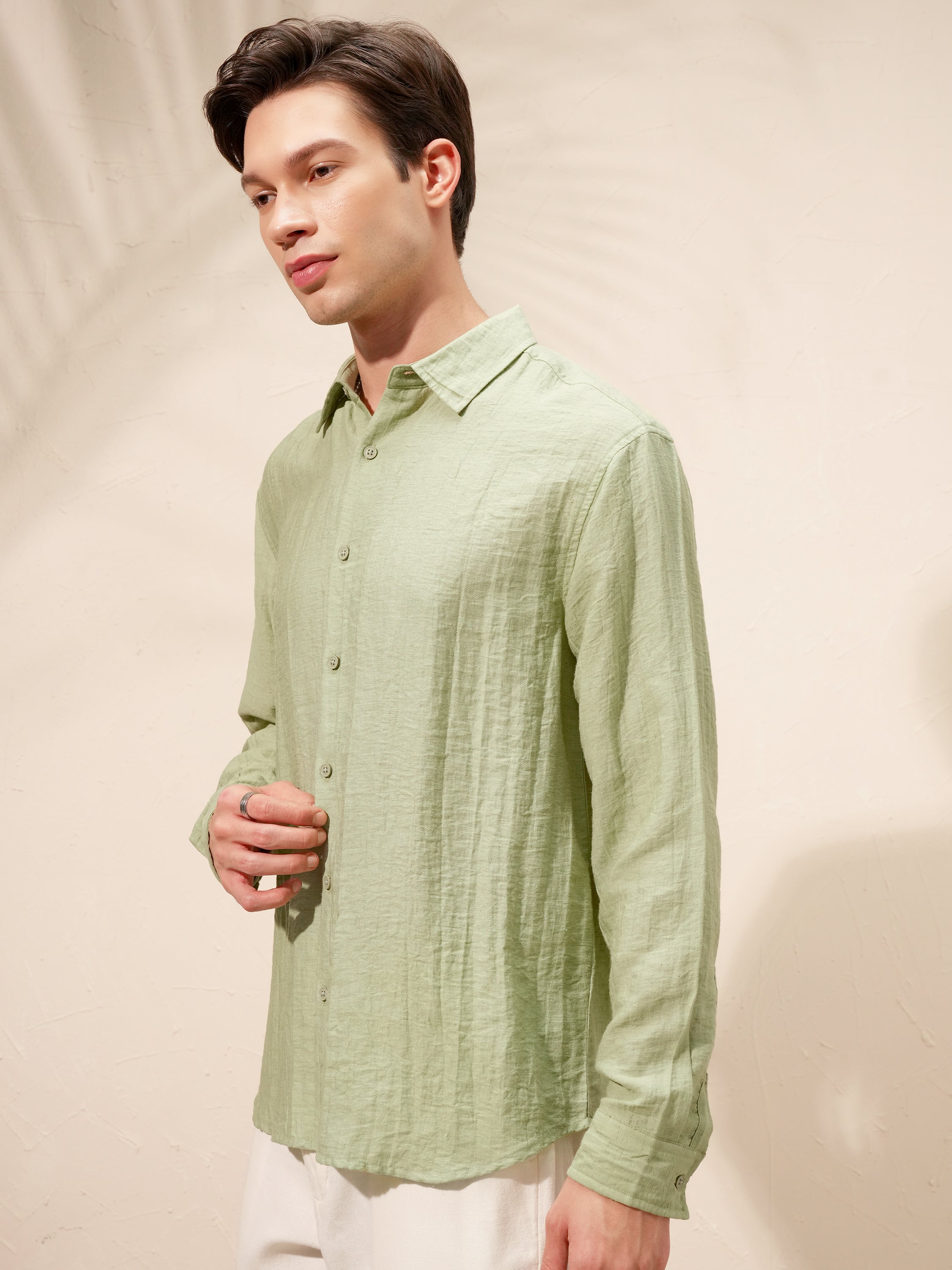 Highlander Men Green Self Design Relaxed Fit Casual Shirt - Green - Image 4