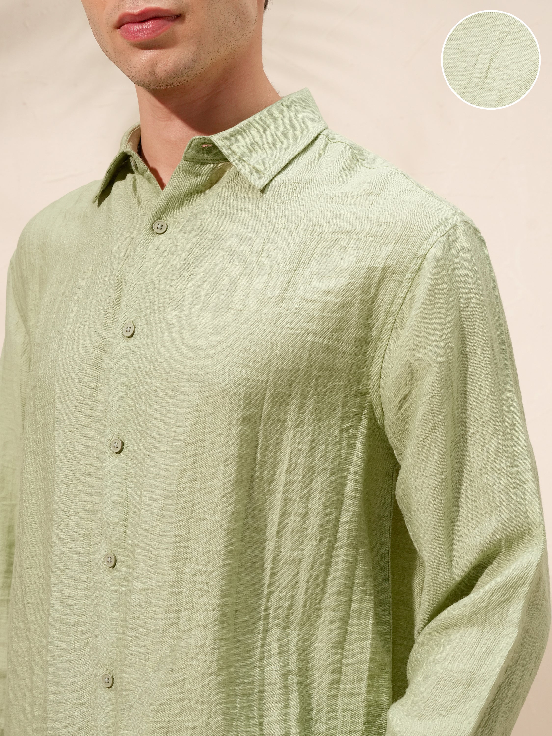 Highlander Men Green Self Design Relaxed Fit Casual Shirt - Green - Image 5