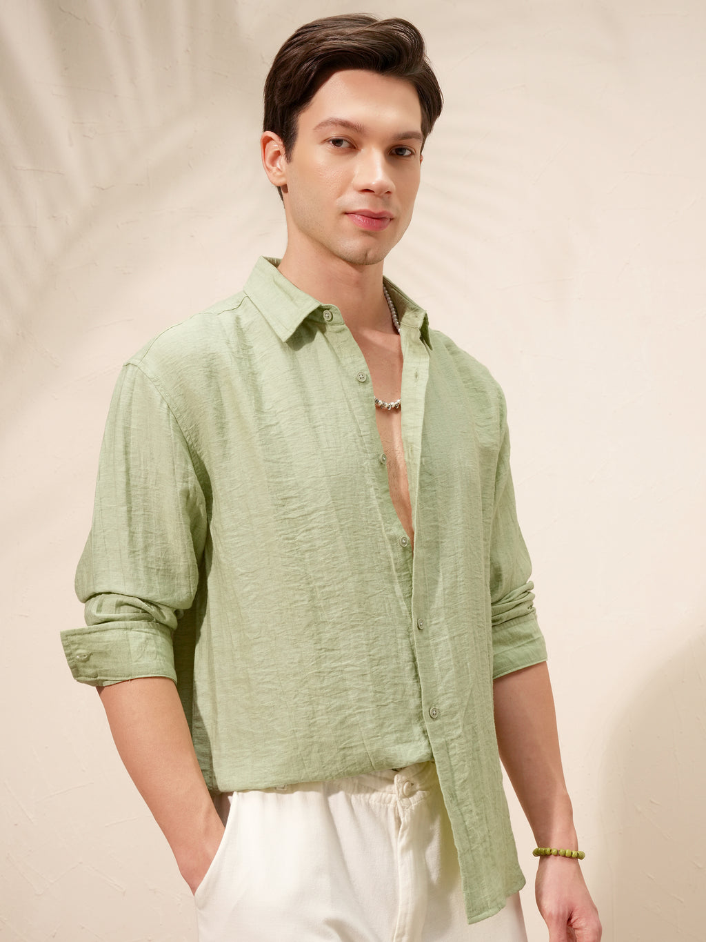 Highlander Men Green Self Design Relaxed Fit Casual Shirt - Green - Image 6