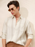 Highlander Men Beige Striped Relaxed Fit Casual Shirt - Beige - Image 1