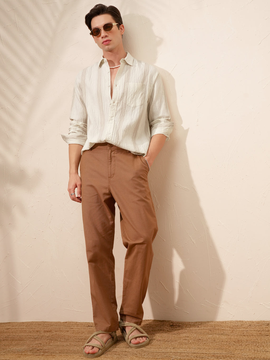Highlander Men Beige Striped Relaxed Fit Casual Shirt - Beige - Image 2