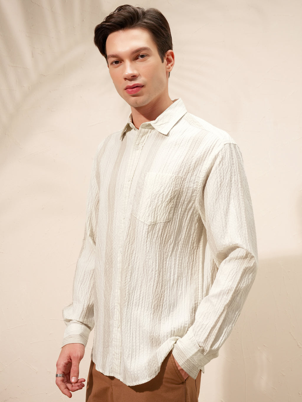 Highlander Men Beige Striped Relaxed Fit Casual Shirt - Beige - Image 4