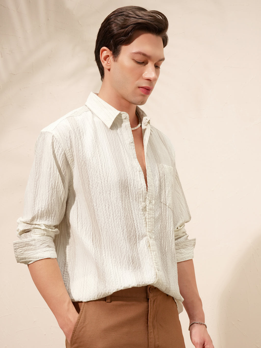 Highlander Men Beige Striped Relaxed Fit Casual Shirt - Beige - Image 6