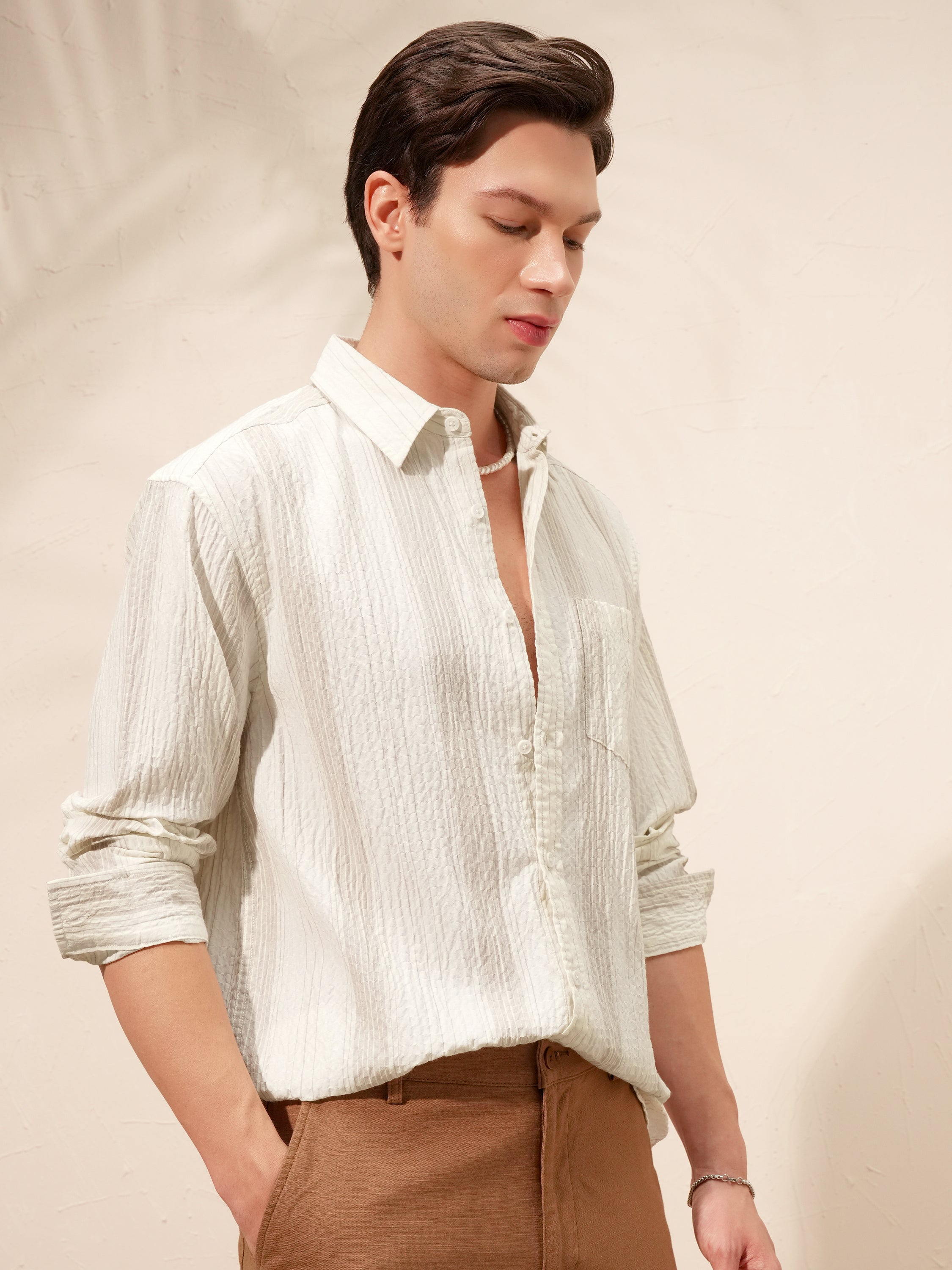 Highlander Men Beige Striped Relaxed Fit Casual Shirt - Beige - Image 6