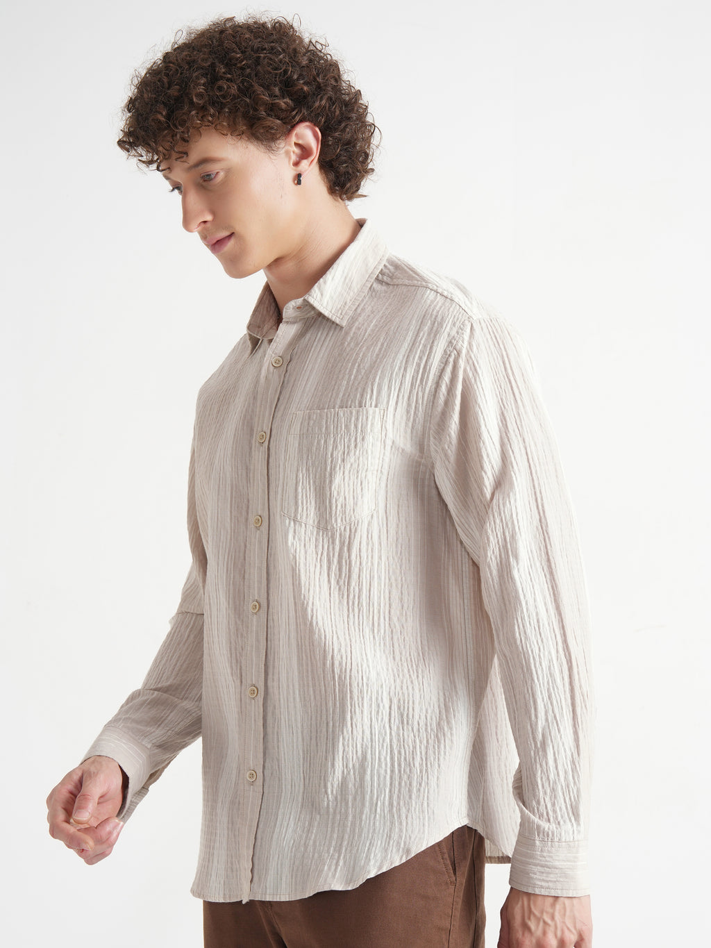 Highlander Men Beige Self Design Relaxed Fit Casual Shirt - Beige - Image 4