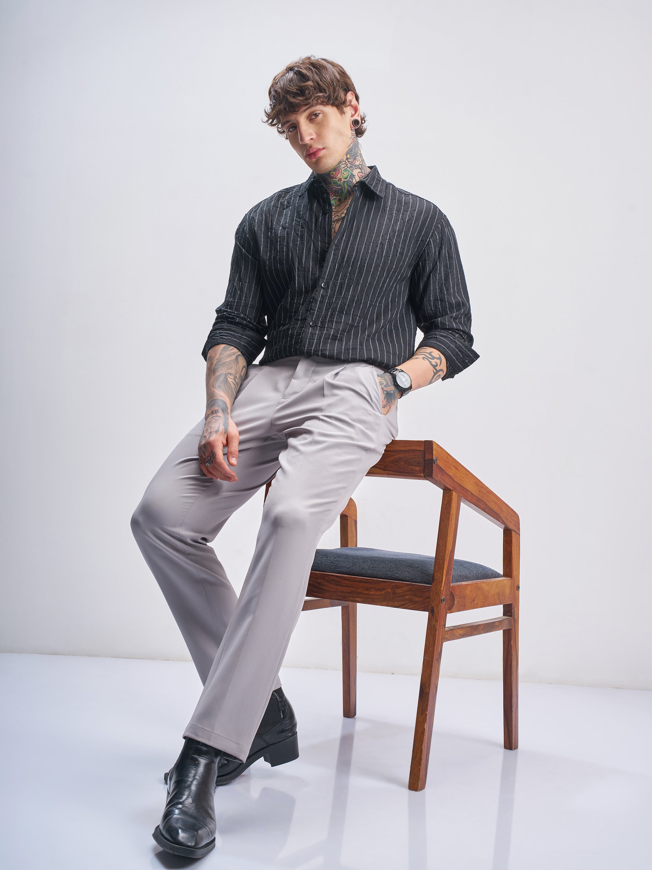 Highlander Men Black Striped Relaxed Fit Casual Shirt - Black - Image 2