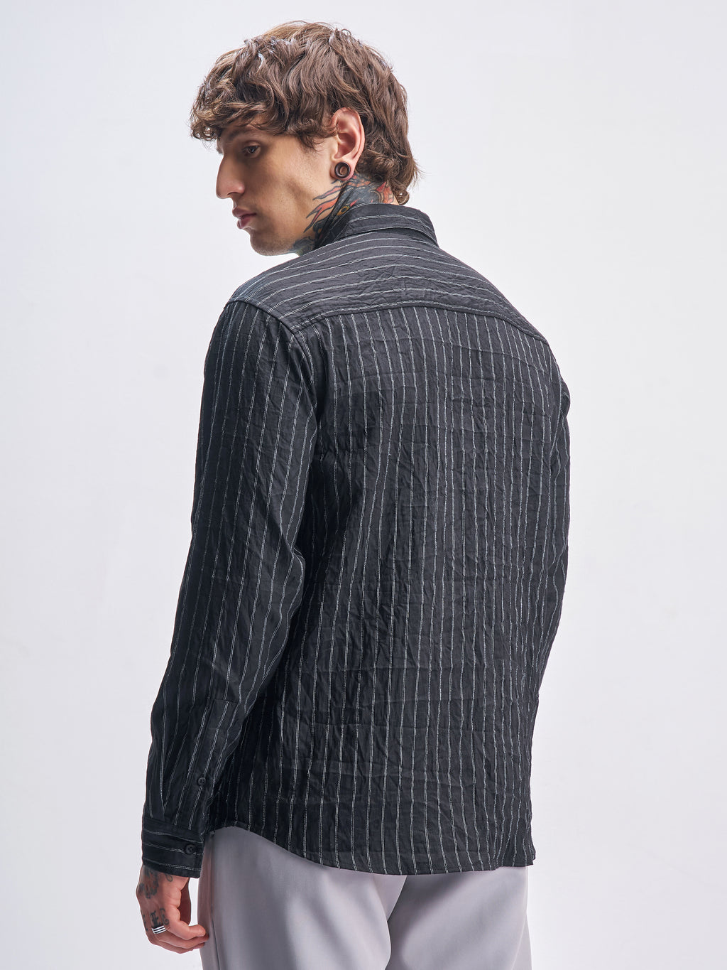 Highlander Men Black Striped Relaxed Fit Casual Shirt - Black - Image 3
