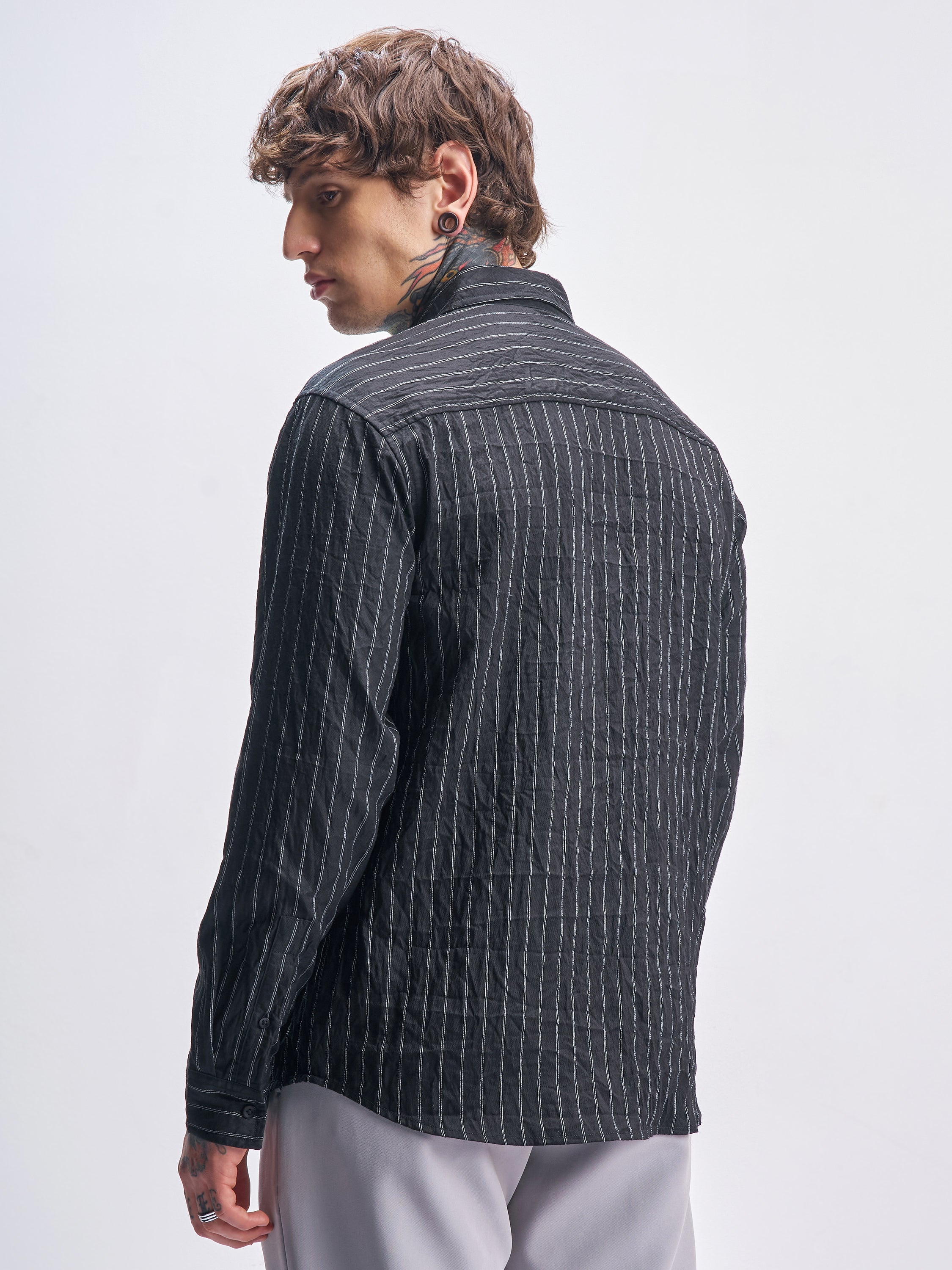 Highlander Men Black Striped Relaxed Fit Casual Shirt - Black - Image 3