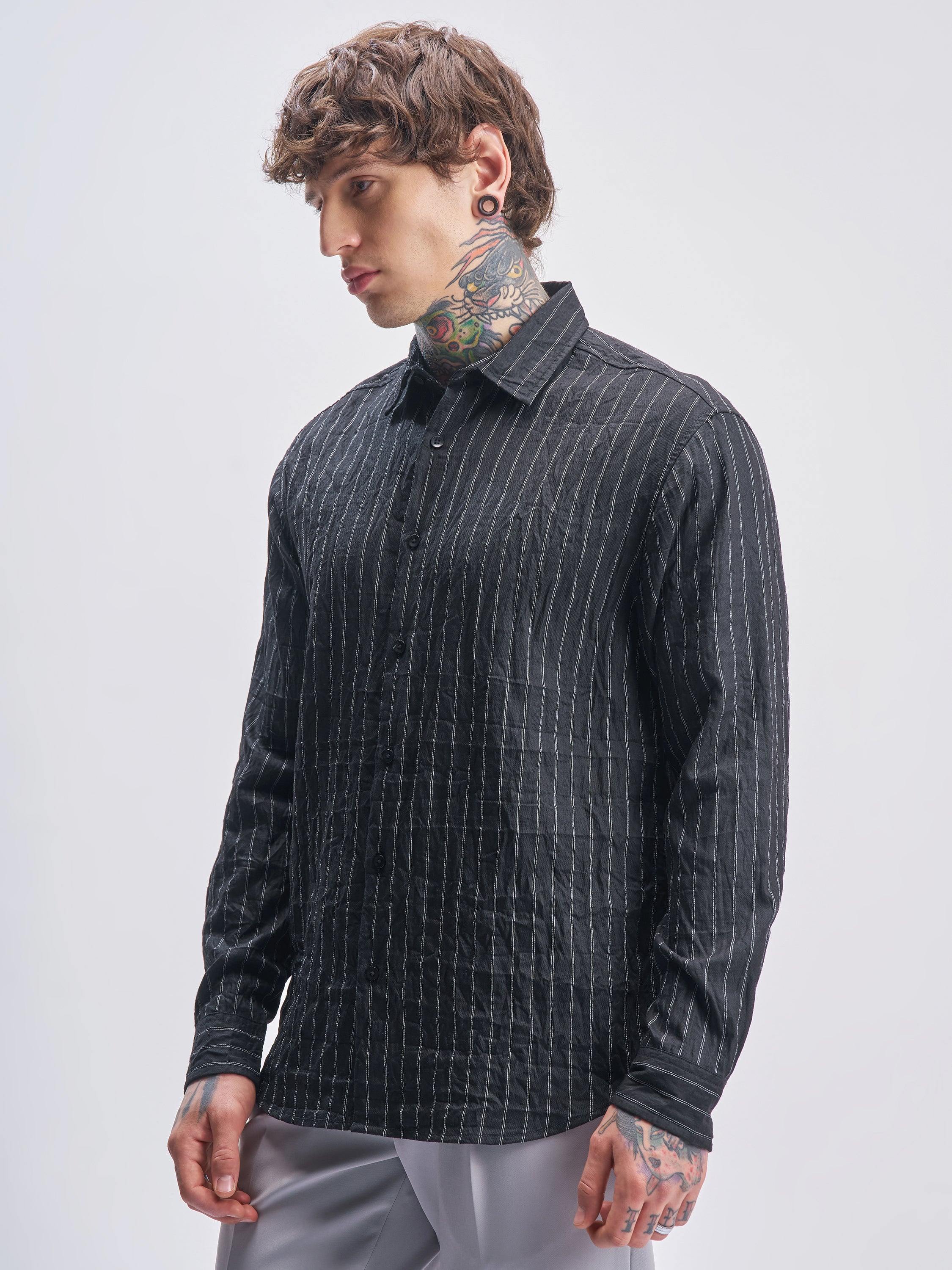 Highlander Men Black Striped Relaxed Fit Casual Shirt - Black - Image 4