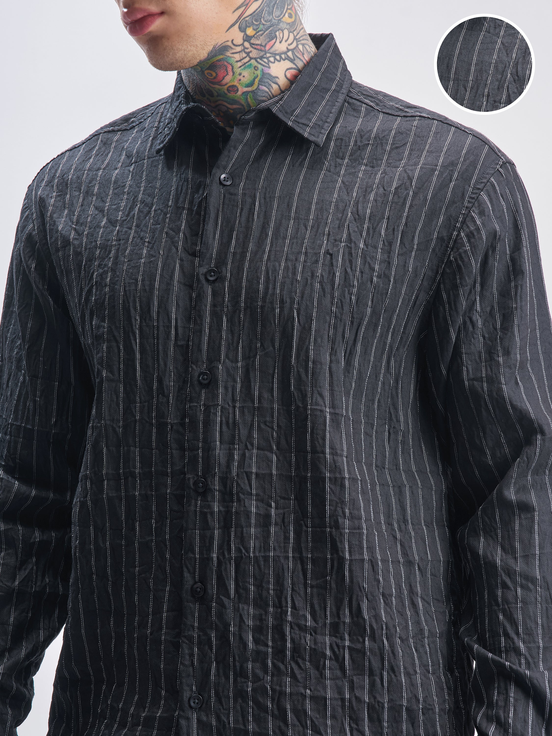 Highlander Men Black Striped Relaxed Fit Casual Shirt - Black - Image 5