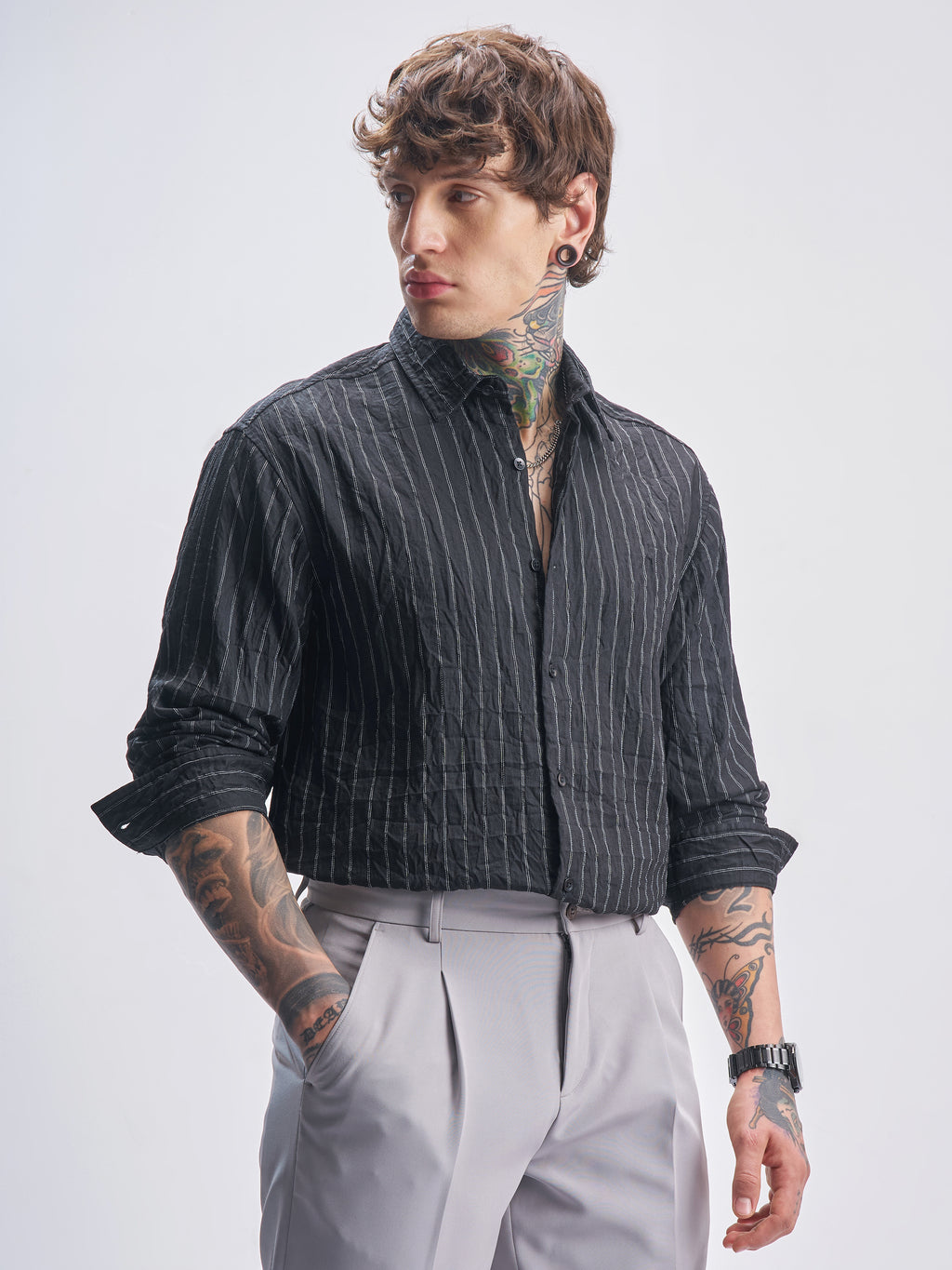 Highlander Men Black Striped Relaxed Fit Casual Shirt - Black - Image 6