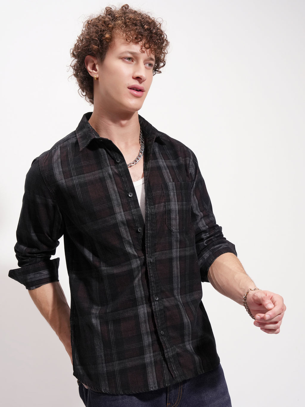 Highlander Men Black Checked Slim Fit Casual Shirt - Black - Image 6