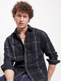 Highlander Men Navy Blue Checked Slim Fit Casual Shirt - Navy Blue - Image 1