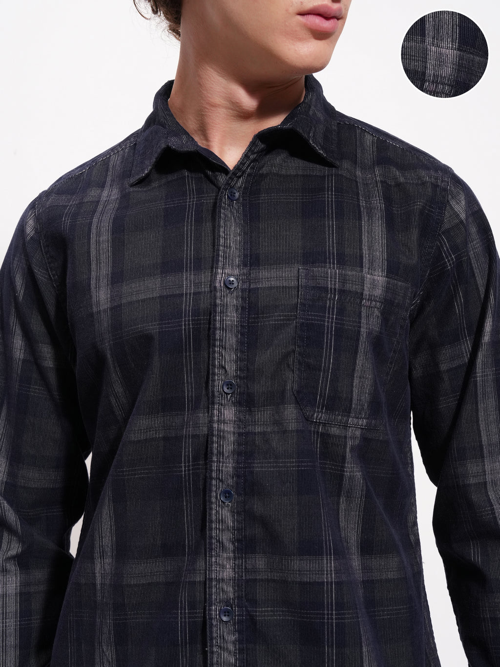 Highlander Men Navy Blue Checked Slim Fit Casual Shirt - Navy Blue - Image 5