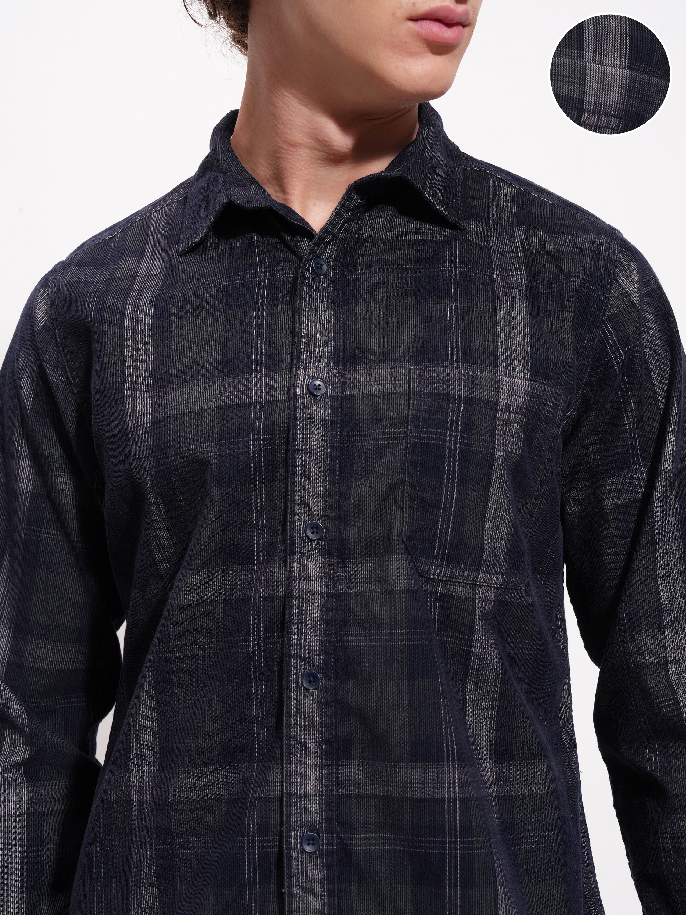 Highlander Men Navy Blue Checked Slim Fit Casual Shirt - Navy Blue - Image 5