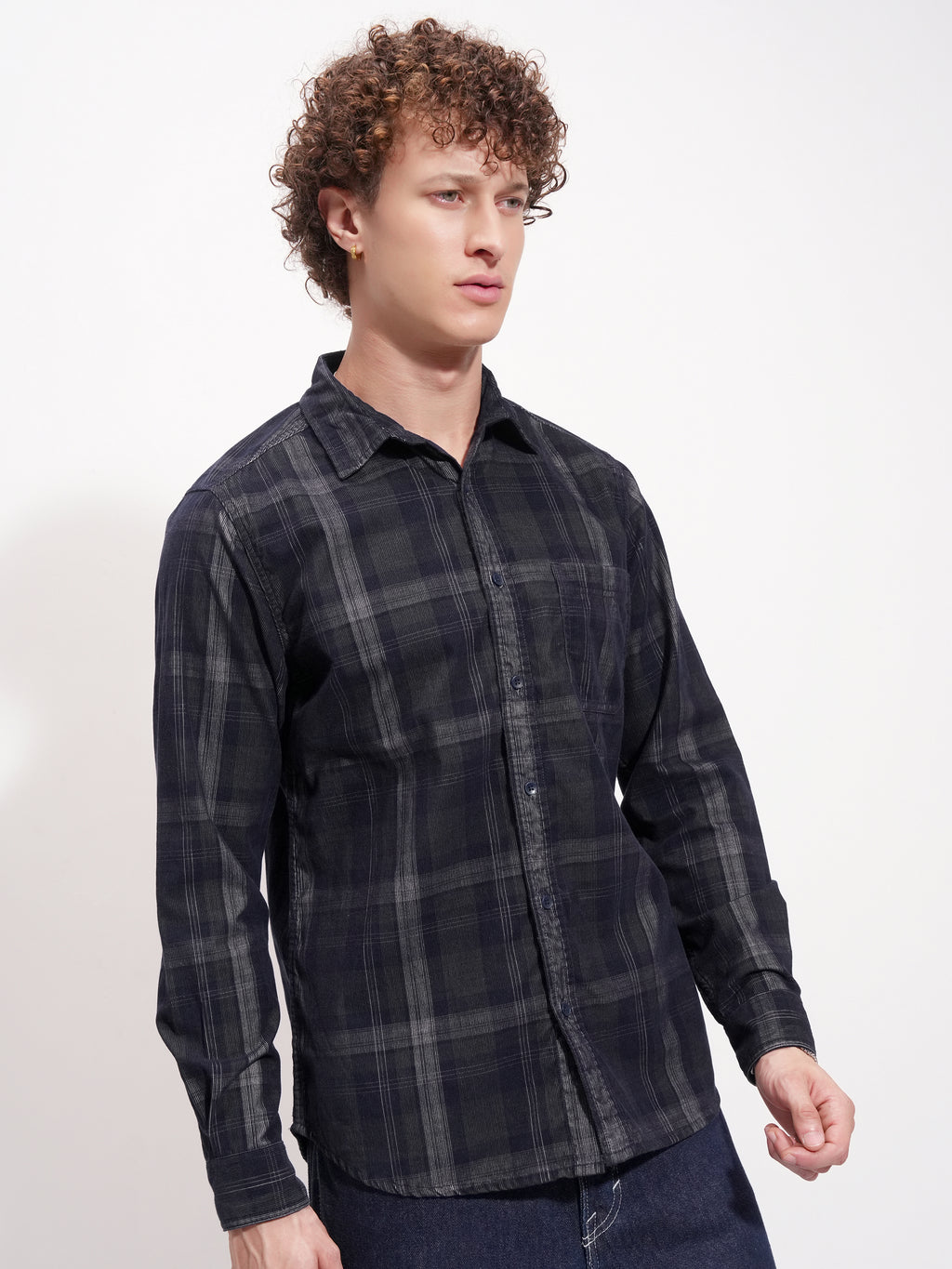 Highlander Men Navy Blue Checked Slim Fit Casual Shirt - Navy Blue - Image 6